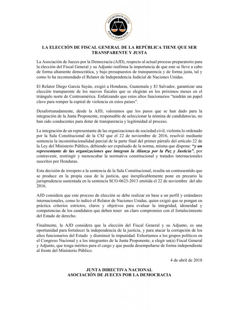 AJD demanda transparencia en la elección de Fiscal General y Adjunto ...